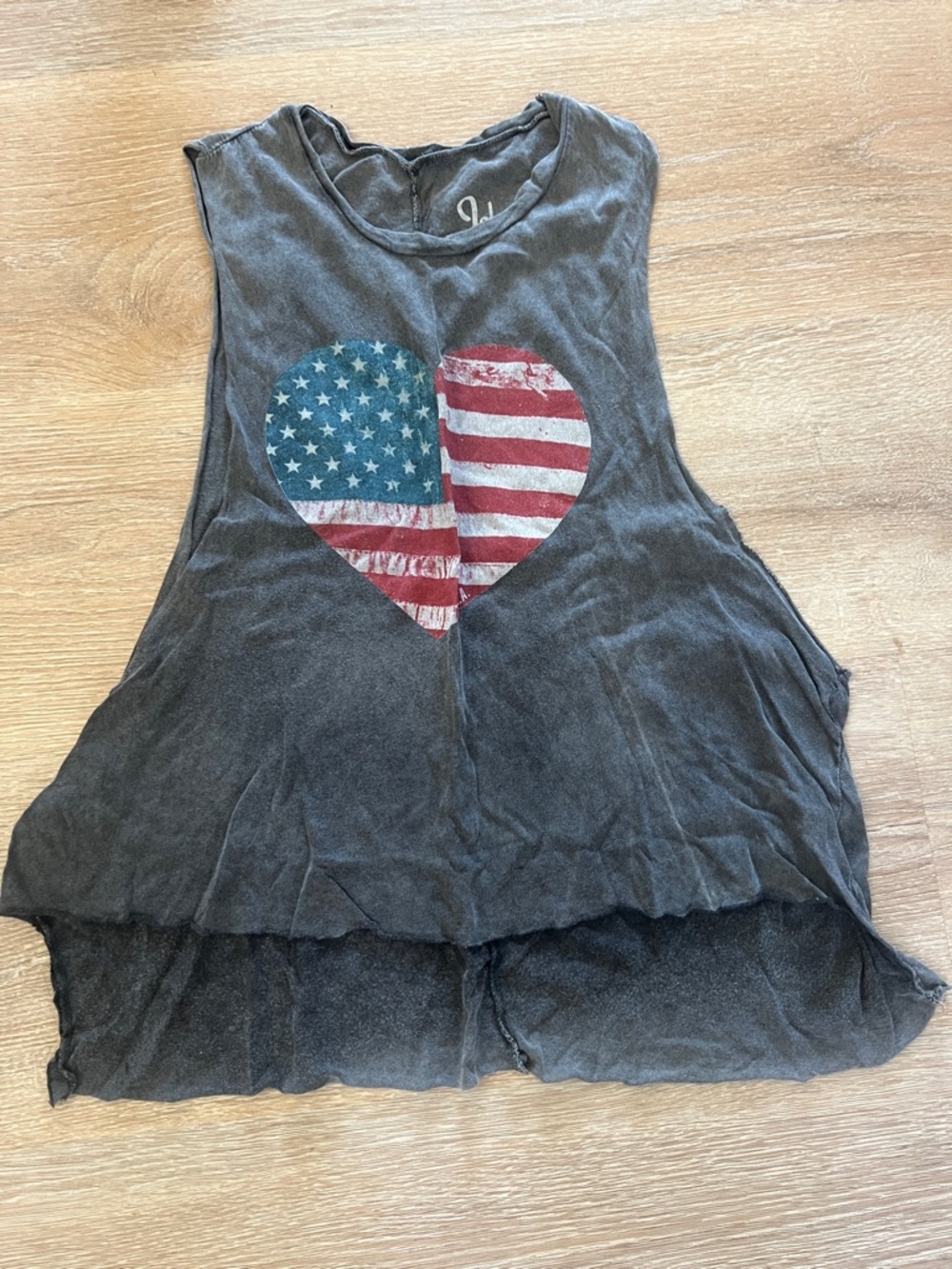 Brandy Melville Charcoal Muscle Tee with Distressed Flag Heart